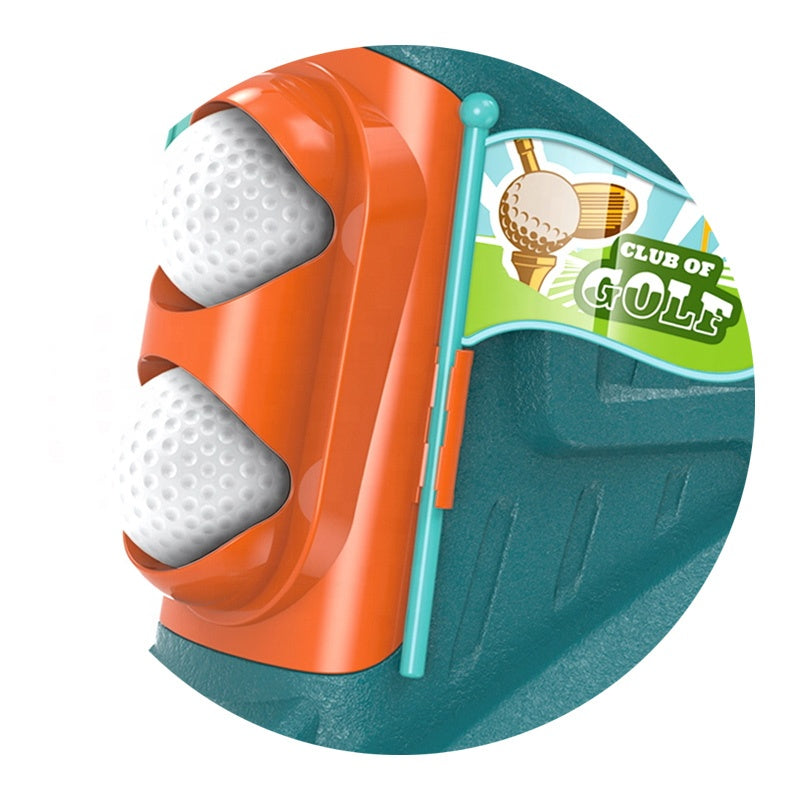Toy golf club with a golf ball on a white background