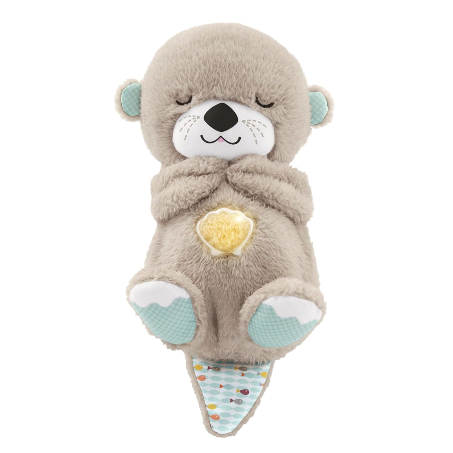 Plush toy resembling a bear in a hood with a heart design on a white background